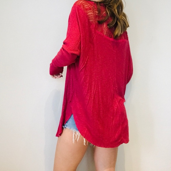 Free People pink lace inset oversized thermal - Picture 7 of 9
